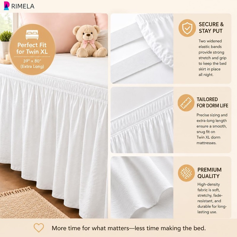 RIMELA College Dorm Bed Skirt Twin XL 36 Inch Drop,