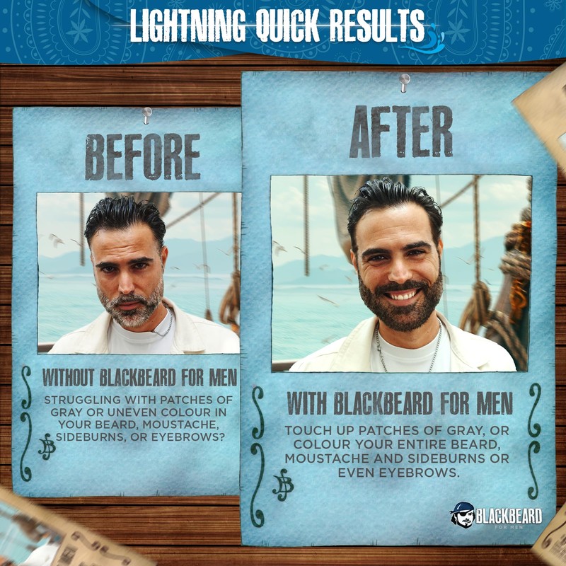 Blackbeard for Men Beard Color – 1-Day Beard, Mustache, Eyebrow,