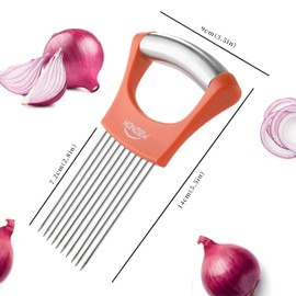 Onion Slicer Holder, MONGSEW Stainless Steel Onion Cutter for Slicing and Storage of Onions, Avocados, Eggs, Dishwasher Safe, Protective Cover Included (Stylish Orange)
