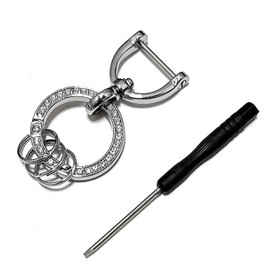 enconson Bling Key Chain with 3 Rings 360 Degree Rotation, Carabiner, Car, Motorcycle, Home, Women's, Jewelry, Silver