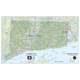 Physical State Poster Map of Rhode Island and Connecticut - 23.3 x 16.5 Inches - Paper Laminated