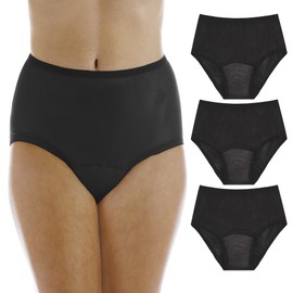 Wearever 3-Pack Women's Nylon Regular Absorbency Incontinence Panties Black 1X (Fits Hip 43-44")