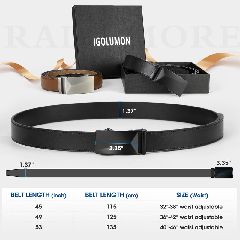 IGOLUMON Men's 2 Piece Leather Belt Men's Automatic Belt Work