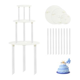 Jagowa 12Pcs Cake Dowel Rods Set, White Plastic Cake Support Rods, 3Pcs Cake Boards and 9Pcs Cake Stand Sticks for Tiered Cake Construction Supporting