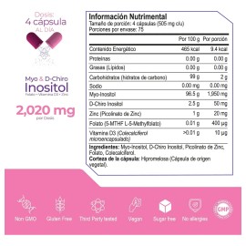 MYO y D-CHIRO INOSITOL EXTRA STRENGTH 300 capsulas (2020mg por porcion) Mezcla Inositol 40 1 con Folato de metilo 5 MTHF, Vitamina D3 y Zinc, by Eternal Nutrition