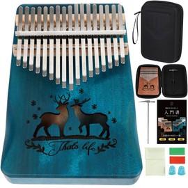 JINSELF Kalimba 17 Keys Beginner Set, Pre-Tuned, Sheet Music, Introduction Book, Case, Finger Sack, Musical Instrument, Thumb Piano, Children, Mahogany, Blue (17)