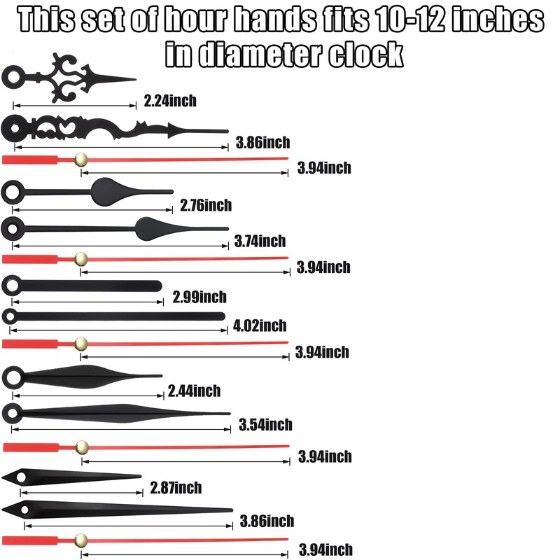 10 Styles Clock Hands, Clock Hands Kits Made of Aluminum,