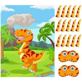 ASTARON Pin The Tail on The Dinosaur Party Game with 30 Tails for Dinosaur Birthday Party Supplies Pin Game, Boys Party Dinosaur Favors Decorations for Christmas