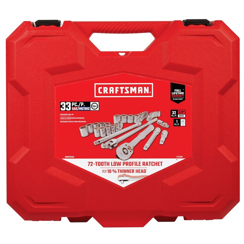 CRAFTSMAN Mechanics Tool Set, 33 Piece, 1/2 Inch Drive SAE/Metric