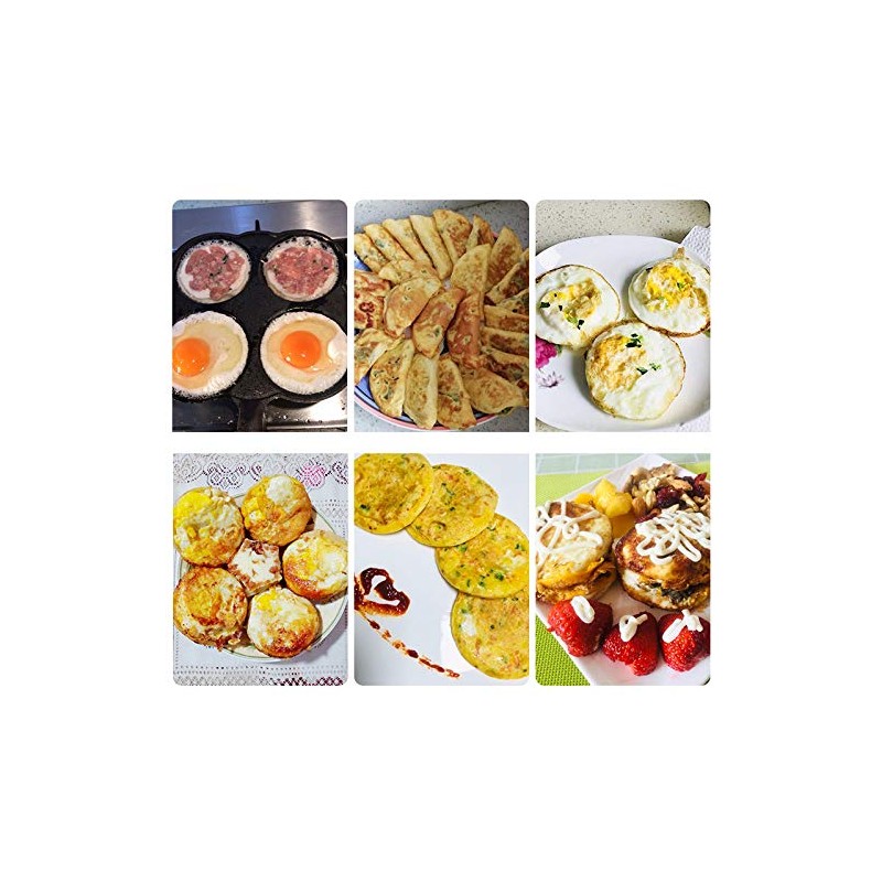 XJAXY Cast Iron Non-Stick Omelette Pan, Electric Stovetop Compatible, 4-Cup