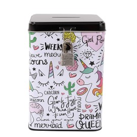 I-TOTAL® Funny Money Box with Padlock and Keys, Metal Money Box with Clasp (Unicorn)