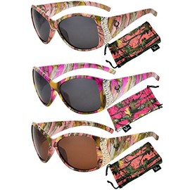 Hornz Pink Camo Polarized Sunglasses for Women- Microfiber Pouch- 3 Pack