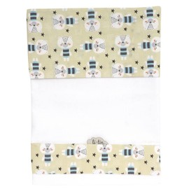 Ti TIN Baby Cot Bed Set with Fitted Sheet, Flat Sheet, Pillowcase, 100% Cotton | Set of 2 Flat Sheets and 1 Pillowcase | 80 x 130 cm