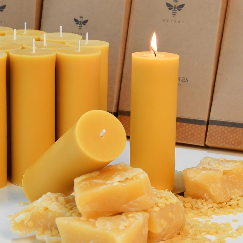 Yellow 2x6 inch Natural Beeswax Pillar Candles Set of 4