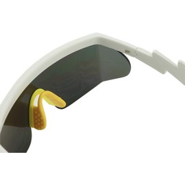ShadyVEU Semi Rimless Neon Rainbow Mirrored Lens Sports Performance Sunglasses White Half Frame ZigZag Arms Yellow Nose Pads