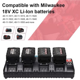 Taingwei N18 Battery Charger, 4-Ports Simultaneous Rapid Charger for Milwaukee M18 18v Li-Ion Battery and Tools 48-11-1850 48-11-1840 48-11-1815 48-11-1828 Charger