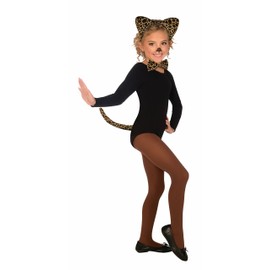 Rubies Child's Plush Leopard Costume Accessory Kit, 3 Pieces with Cat Ears, Tail, and Bow Tie