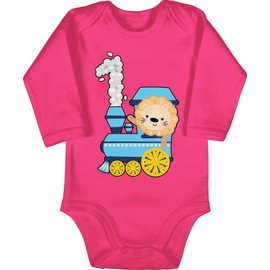 Shirtracer - 1st Birthday - Train with Lion One - Long-Sleeved Baby Bodysuit, 2 Fuchsia, 6-12 Monate