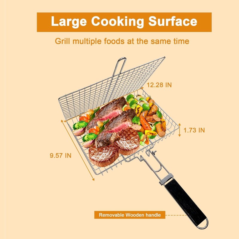 SWINGTEK Fish Grilling Basket, Folding Portable Stainless Steel BBQ Grill