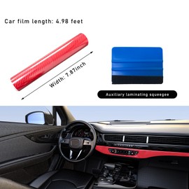 Dickno 2 PCS Car 5D Glossy Carbon Fiber Wrap, 8'' × 60'' DIY Automotive Vinyl Wrapping Film Roll with Scraper, Anti-Scratch Air Release Vehicle Interior Self Adhesive Sticker (Red)