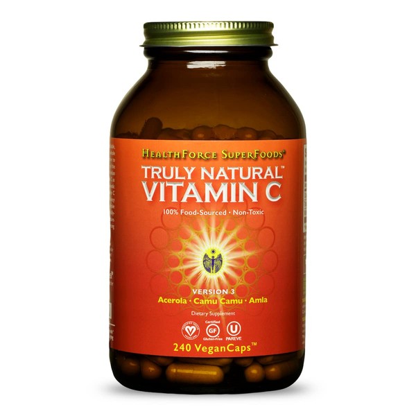 HEALTHFORCE SUPERFOODS Truly Natural Vitamin C - 240 VeganCaps (Pack of 1) - Whole Food Vitamin C from Acerola Cherry Powder & Camu Camu Fruit - Immune Support - Vegan, Gluten-Free - 30 Servings