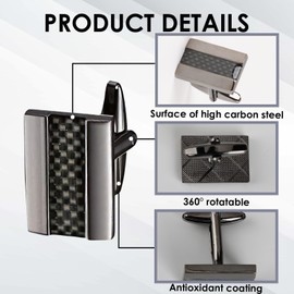 Black Cufflinks for Men 1pair Carbon Fiber Rhodium Plated Gun Cuff Links Simple Stripes Cuff-Links Mens Suit Shirt Rectangle Cufflinks Set for Men'S Business Wedding Party Jewelry Gift