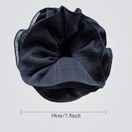 2 Piece Women's Large Floral Scrunchies for Oversized Lace Hair, Big Satin Silk Lace Hair Ties Elastic Hair Bands Ponytail Holders for Thin Thick Curly (Black Beige multilayer Wrinkle)