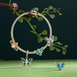 Qings Glow in the Dark Animal Cat Butterfly Turtle Bee Ladybird Owl Moth Luminous Charms 925 Sterling Silver for European Bracelets and Necklaces for Women Girls, Sterling Silver