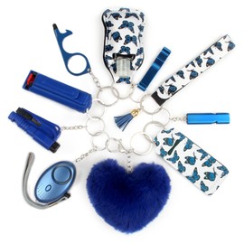 Zesirmay Keychain Set for Women with Alarm, Pom Pom, Whistle, Gifts for Girls, Friends, Women, Mom and Daughter (Cool-Blue)
