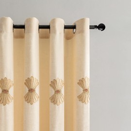 ELKCA Beige Chenille Curtain with Classical Embroidered Pattern for Living Room European Curtains for Bedroom,Grommet Top,52" W x 84" L,2 Panels