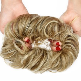 Luxiremi Bun Hairpieces in Ash Blonde Mix Bleach Blonde for Women Synthetic Updo Curly Hairpiece with Elastic Band Hairpiece Bun
