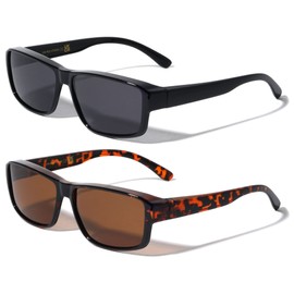 V.W.E. 2 Pairs of Rectangular Polarized Fit Over Sunglasses Wear Over Prescription Eyeglasses 100% UV Protection Men Women (1 Black 1 Tortoise)