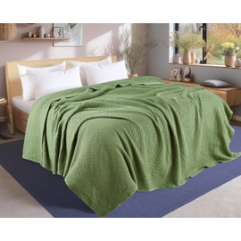 Tex Trend 100% Cotton Waffle Weave Blanket King Size for Bed, Lightweight Cotton Blanket - 108"x90" Soft Woven and Breathable Home Decor Blanket for Sofa, Bed, Chair - Sage