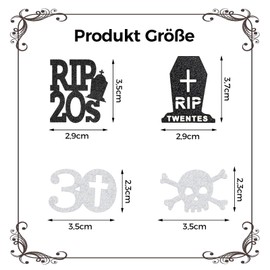 Confetti 30th Birthday Decoration, Pack of 100 Rip 20s Decorative Confetti, Decoration 30th Birthday Man Woman, Table Decoration 30th Birthday, 30th Birthday Decoration, Black Silver, Rip Twenties