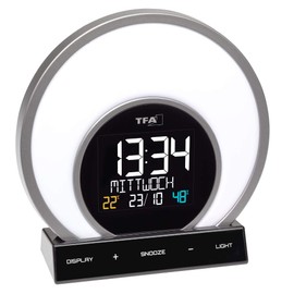 TFA Dostmann Soluna 60.2026.01, Alarm Clock Sunset 5 Light Modes, Room Climate Control, Black, L 200 x W 90 x H 270 mm