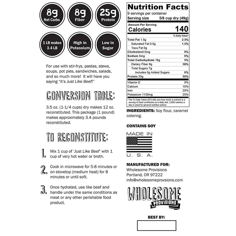 Textured Vegetable Protein, Plant Based Meat, 100% Hexane Free, Made