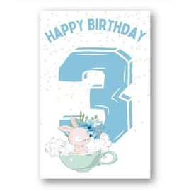 Second Ave 3rd Birthday Age 3 Cute Rabbit Blue Baby Boy Children's Kids Happy Birthday Card Greetings Card