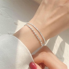 Pulsera de Plata 925 para Mujer, Pulseras Elegante Brazalete Ajustable, Joyeria Accesorios para Mujeres, Regalos Cumpleaños Aniversarios para Mamá, Novia, Esposa, Amiga