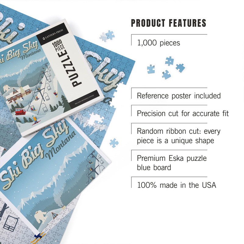 Lantern Press Ski Big Sky, Montana, Retro Ski 1000 Piece