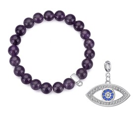 Philip Jones Amethyst Gemstone Bracelet with Evil Eye Charm Created with Zircondia® Crystals