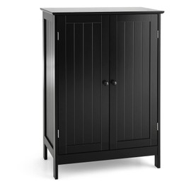 Giantex Storage Cabinet with Doors and Shelves - Freestanding Storage Organizer with Anti-tipping Device, Entryway Storage Unit for Living Room, Bedroom, Home Decor, Bathroom Floor Cabinet (Black)