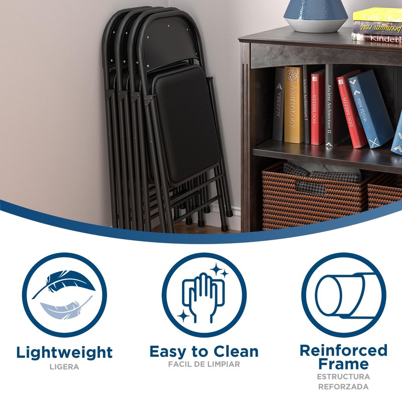 COSCO SmartFold Vinyl Folding Chair, 4-Pack, Black