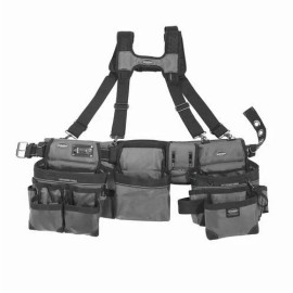 Bucket Boss 24 Pocket Gray Framers Tool Rig Belt w/ Suspenders Adjustable Pouch Storage