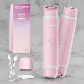 Recortadora de bikini para mujer, afeitadora eléctrica 2 en 1 con cabezal doble, resistente al agua IPX7, para uso en seco y húmedo, para bikini, vello púbico, axilas, piernas y brazos.