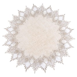 URROMA Linen Round Doily,20x20 Inch Beige Table Cover with Lace Trim,Coffee Table Topper Table Decor Tablecloth for Dining Room Kitchen (50*50cm)