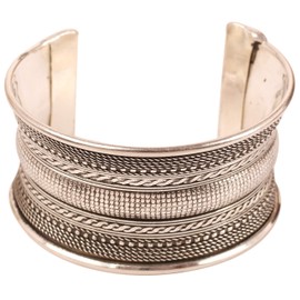 Touchstone NEW Indian Bollywood Desire Brass Base Exclusive Innovative Finely Crafted Braided Wires Wrist Enhancer 1.40 Inches Free Size Cuff Bracelet In Silver Tone For Women.