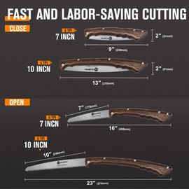 Folding Pruning Saw 10 Inch with Leather Sheath and Wenge Wooden Handle, SK5 Steel Blade, Foldable Hand Saw for Camping, Survival, Wood Cutting, Bushcraft and Tree Trimming