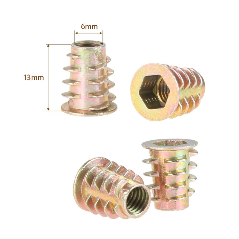 M6* 13MM Hex Socket Screw-in Nuts Hex Drive Nut Wood