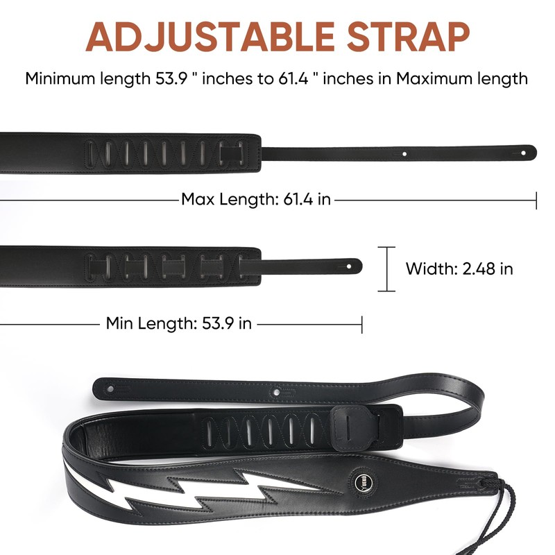 YUEKO Cool Lightning Pattern Guitar Strap for Electric Guitar/Bass (Black)