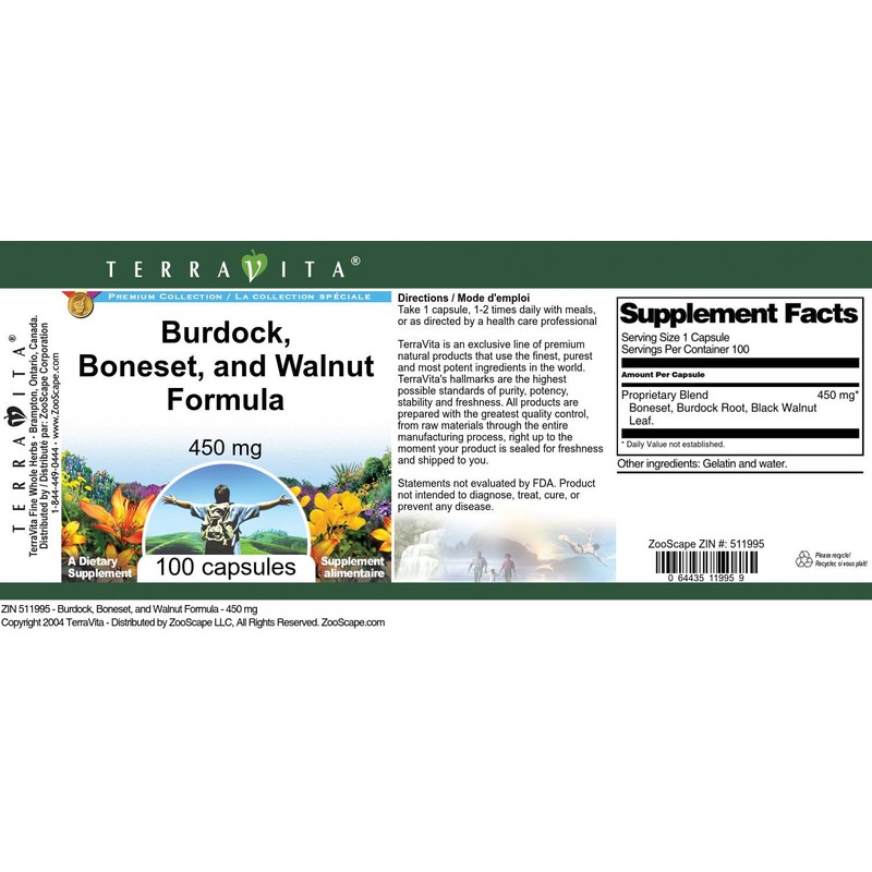 Burdock, Boneset, and Walnut Formula - 450 mg (100 Capsules,